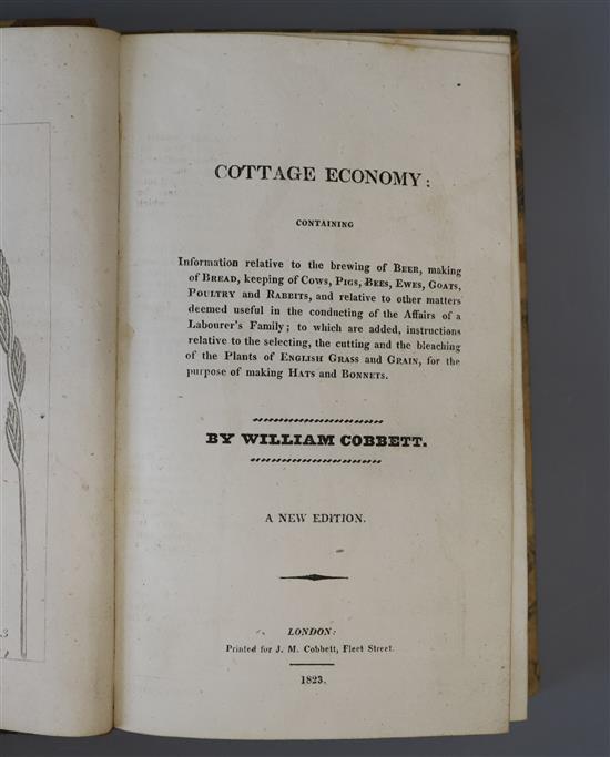 Cobbett, William - Cottage Economy, 12mo, half calf, London 1823 and The Woodlands, 8vo, half calf with two engraved plates, title